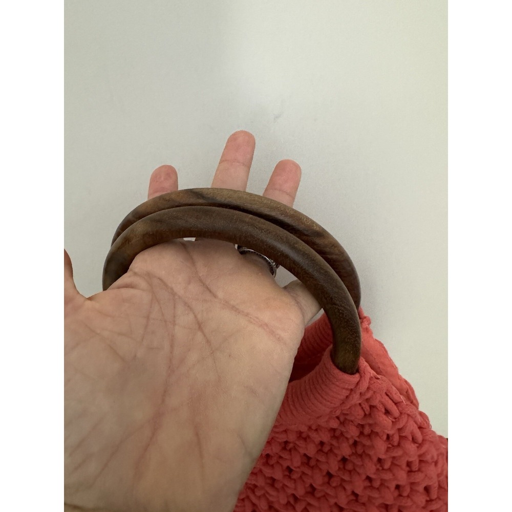 Sigrid Olsen knit boho bag Coral Macrame Crossbody With Brown Wood Handle - Picture 8 of 8